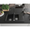 Mexen Gaspar Granitspüle 1,5-Becken mit Abtropffläche und Küchenarmatur Telma, schwarz/silber - 6507-73-670200-70