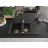 Mexen Gaspar Granitspüle 1,5-Becken mit Abtropffläche und Küchenarmatur Telma, schwarz/gold - 6507-75-670200-50