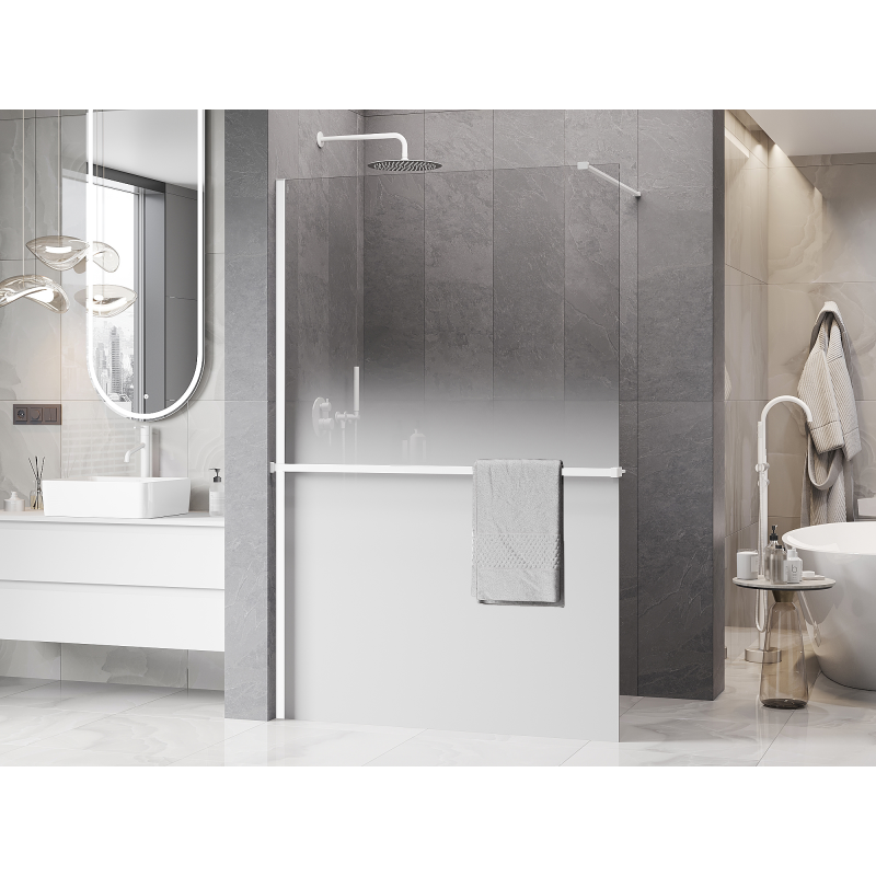 Mexen Kioto+ Duschwand mit Regal Walk-in 70 x 200 cm, ombre weiß 8 mm, weiß - 800-070-121-20-86