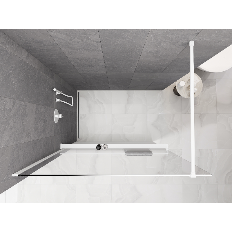 Mexen Kioto+ Duschwand mit Regal Walk-in 70 x 200 cm, ombre weiß 8 mm, weiß - 800-070-121-20-86
