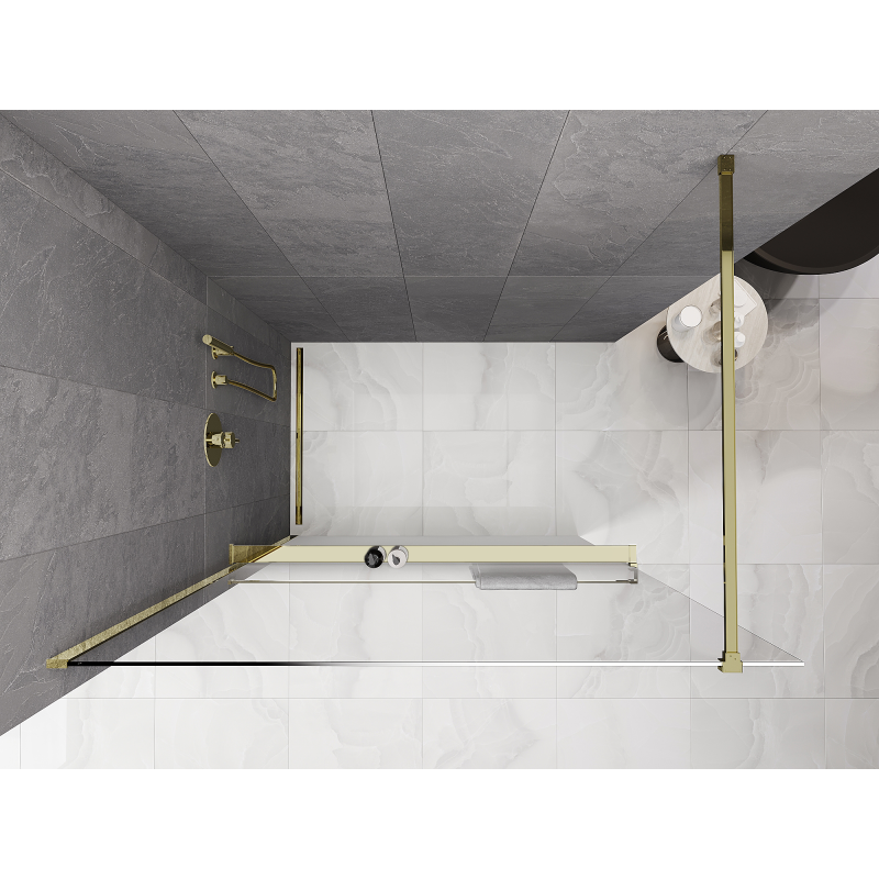 Mexen Kioto+ Duschwand mit Ablage Walk-in 70 x 200 cm, Ombre Weiß 8 mm, Gold - 800-070-121-50-86