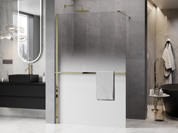 Mexen Kioto+ Duschwand mit Ablage Walk-in 100 x 200 cm, ombre weiß 8 mm, gold - 800-100-121-50-86