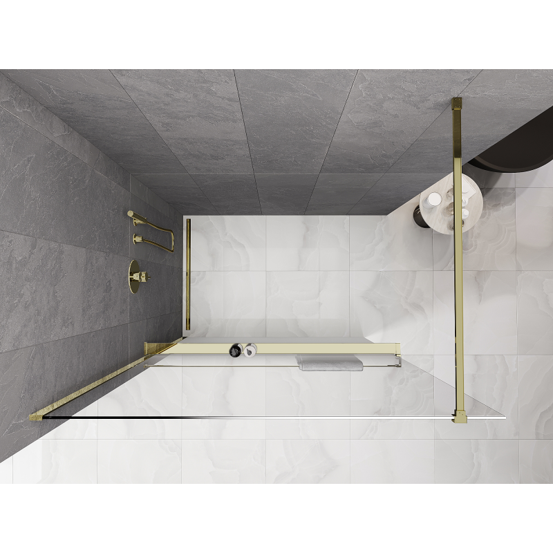 Mexen Kioto+ Duschwand mit Ablage Walk-in 130 x 200 cm, ombre weiß 8 mm, gold - 800-130-121-50-86