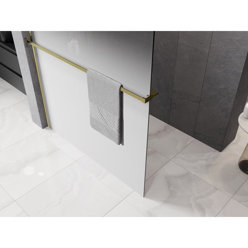 Mexen Kioto+ Duschwand mit Regal Walk-in 150 x 200 cm, ombre weiße 8 mm, gold - 800-150-121-50-86