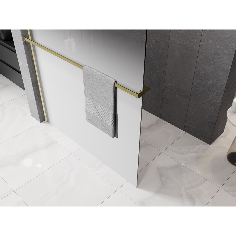 Mexen Kioto+ Duschwand mit Regal, Walk-in 70 x 200 cm, Ombre Weiß 8 mm, gebürstetes Gold - 800-070-121-55-86