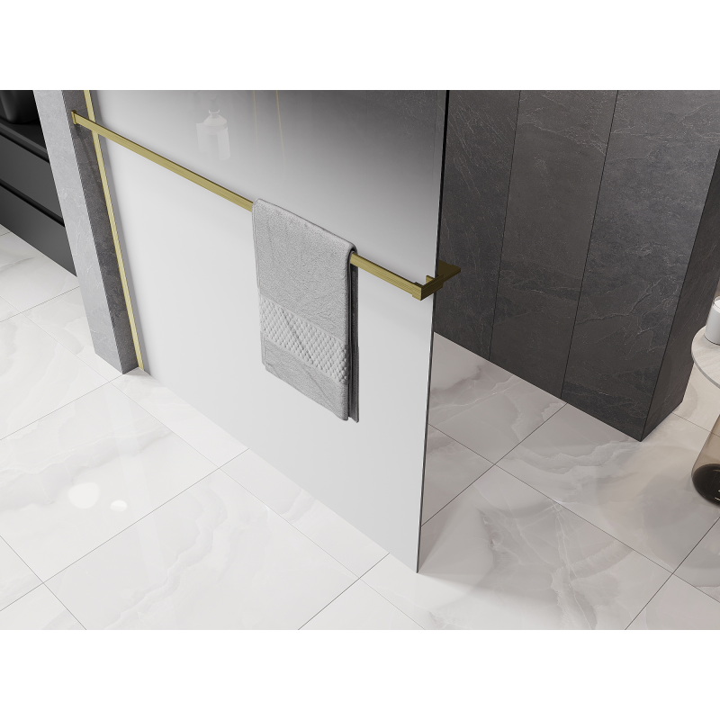Mexen Kioto+ Duschwand mit Ablage Walk-in 90 x 200 cm, Ombre Weiß 8 mm, Gold gebürstet - 800-090-121-55-86