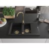 Mexen Gaspar Granitspüle 1,5-Becken mit Abtropffläche und Küchenarmatur Telma, schwarz - 6507-77-670200-50