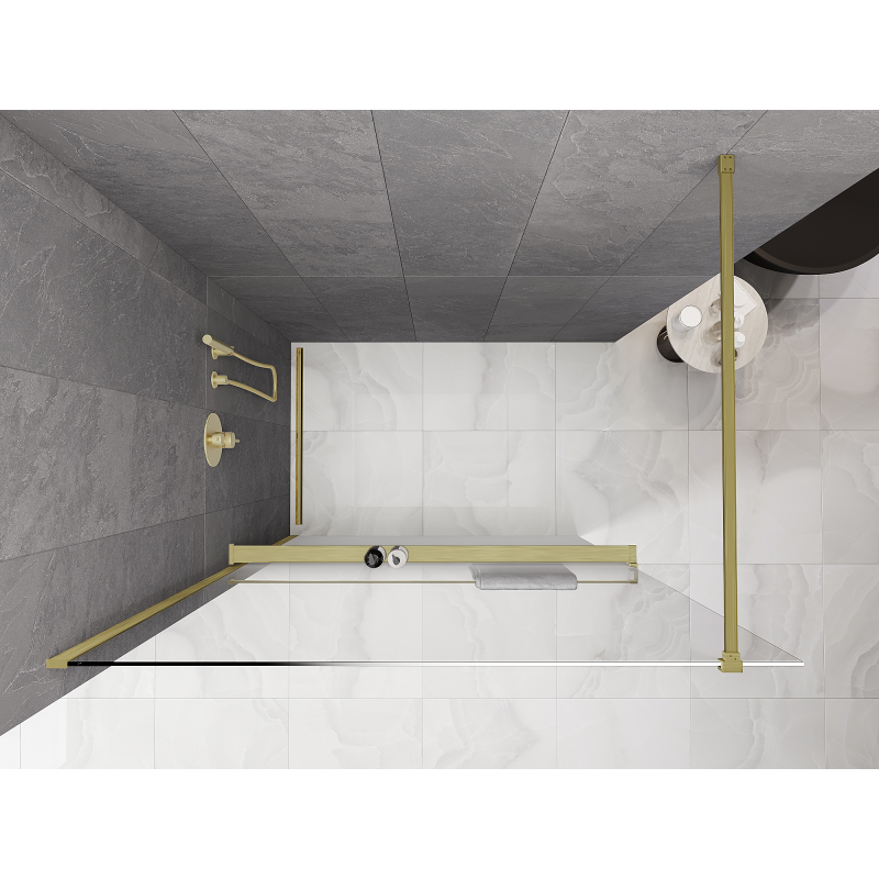 Mexen Kioto+ Duschwand mit Ablage Walk-in 110 x 200 cm, Ombre Weiß 8 mm, gebürstet Gold - 800-110-121-55-86