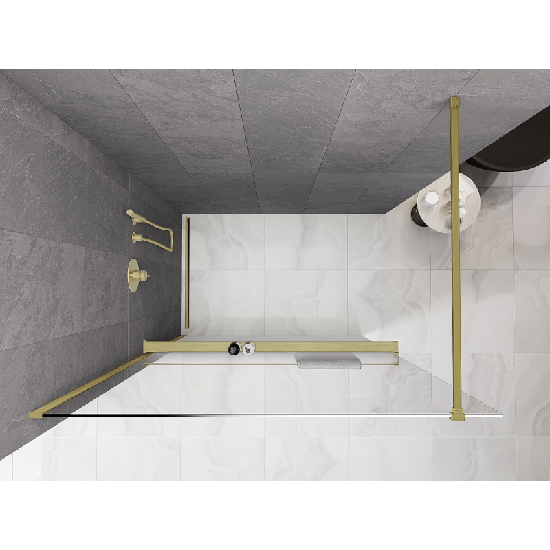 Mexen Kioto+ Duschwand mit Regal Walk-in 140 x 200 cm, weißer Ombre 8 mm, gebürstetes Gold - 800-140-121-55-86