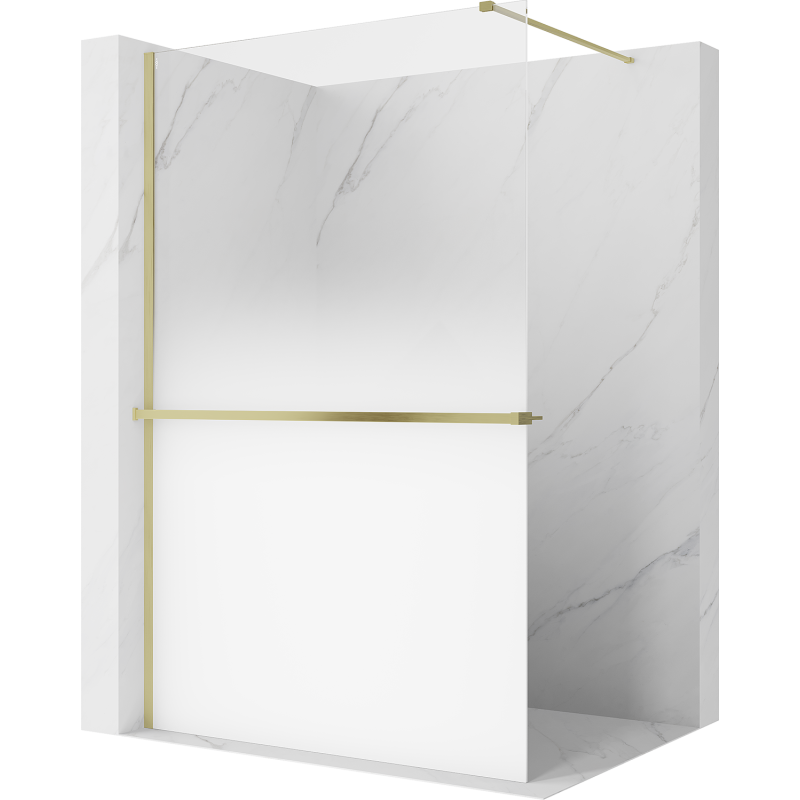 Mexen Kioto+ Duschwand mit Regal Walk-in 140 x 200 cm, weißer Ombre 8 mm, gebürstetes Gold - 800-140-121-55-86