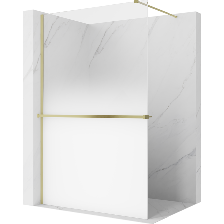 Mexen Kioto+ Duschwand mit Regal Walk-in 140 x 200 cm, weißer Ombre 8 mm, gebürstetes Gold - 800-140-121-55-86