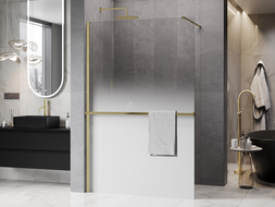 Mexen Kioto+ Duschwand mit Regal Walk-in 150 x 200 cm, Ombre Weiß 8 mm, gebürstetes Gold - 800-150-121-55-86