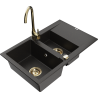 Mexen Gaspar Granitspüle 1,5-Becken mit Abtropffläche und Küchenarmatur Telma, schwarz/gold - 6507-75-670200-50