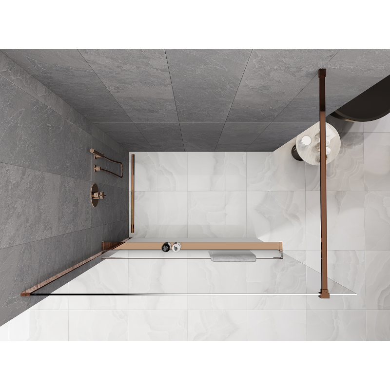 Mexen Kioto+ Duschwand mit Ablage Walk-in 90 x 200 cm, Ombre Weiß 8 mm, Roségold - 800-090-121-60-86