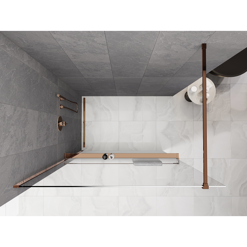 Mexen Kioto+ Duschwand mit Regal Walk-in 150 x 200 cm, Ombre Weiß 8 mm, Roségold - 800-150-121-60-86