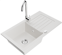 Mexen Pablo Granitspüle 1-beckig mit Abtropffläche und Küchenarmatur Telma, weiß - 6510-20-670200-00