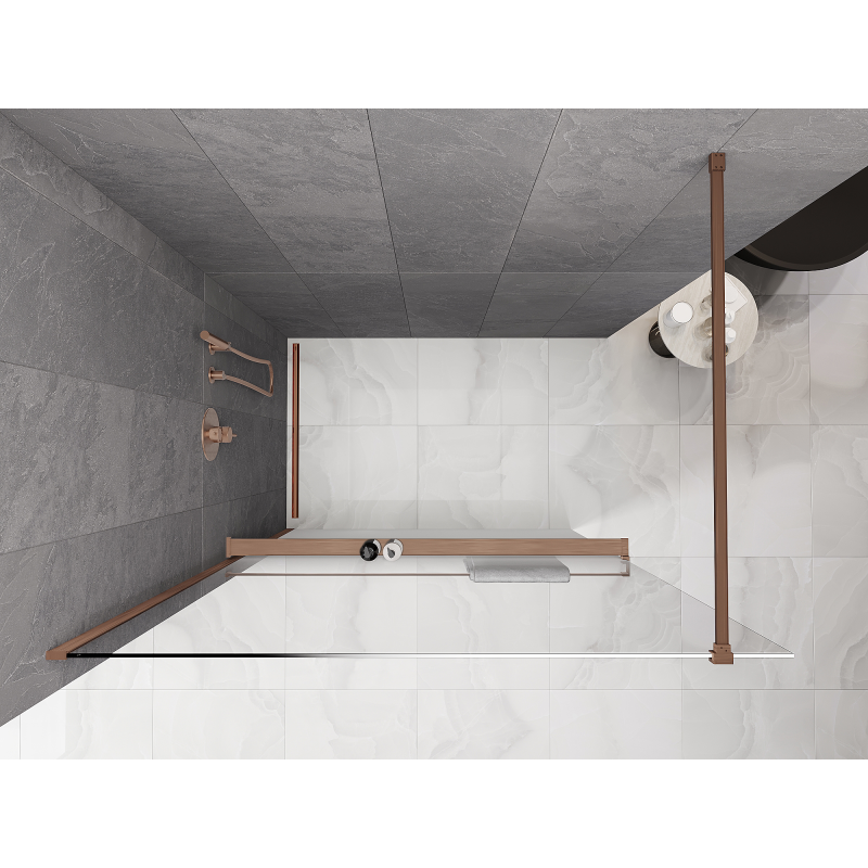 Mexen Kioto+ Duschwand mit Ablage Walk-in 100 x 200 cm, Ombre Weiß 8 mm, gebürstetes Kupfer - 800-100-121-65-86