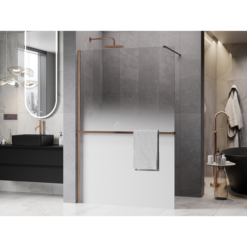 Mexen Kioto+ Duschwand mit Ablage Walk-in 110 x 200 cm, weißes Ombre 8 mm, gebürstetes Kupfer - 800-110-121-65-86