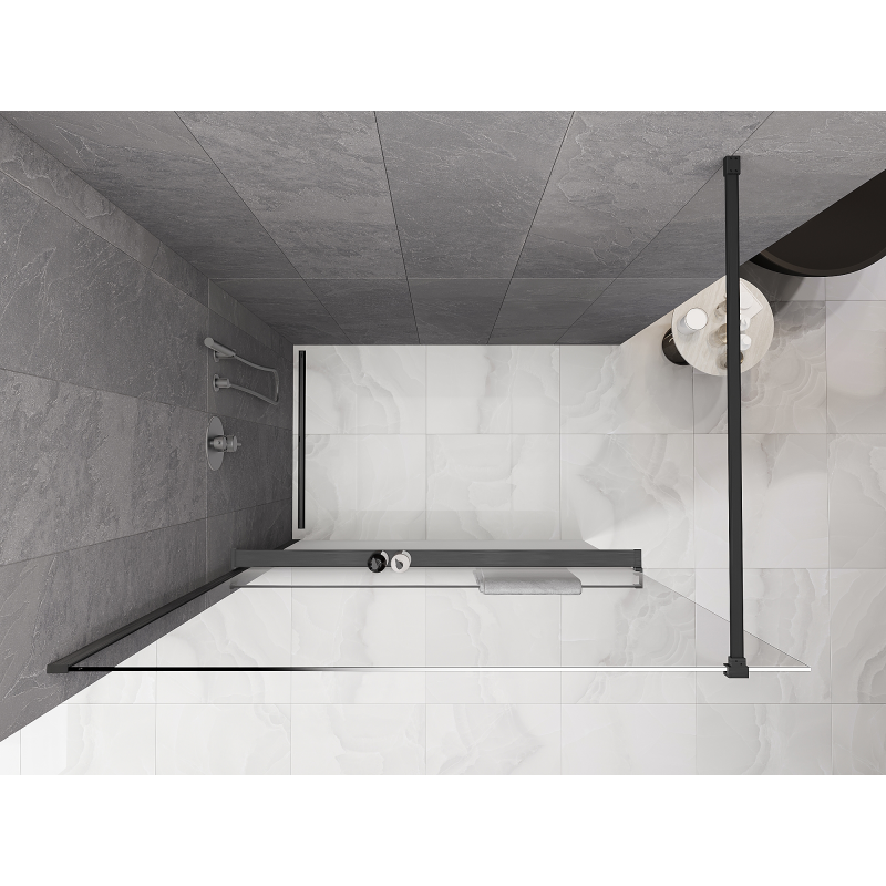 Mexen Kioto+ Duschwand mit Regal Walk-in 80 x 200 cm, Ombre weiß 8 mm, gun gray gebürstet - 800-080-121-66-86