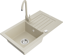 Mexen Pablo Einbauspüle Granit 1-Kammer mit Abtropffläche und Küchenarmatur Telma, beige - 6510-69-670200-69