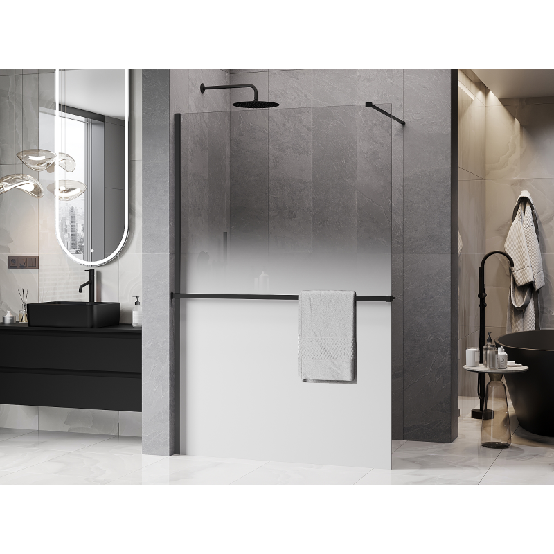 Mexen Kioto+ Duschwand mit Regal Walk-in 70 x 200 cm, weiße Ombre 8 mm, schwarz - 800-070-121-70-86