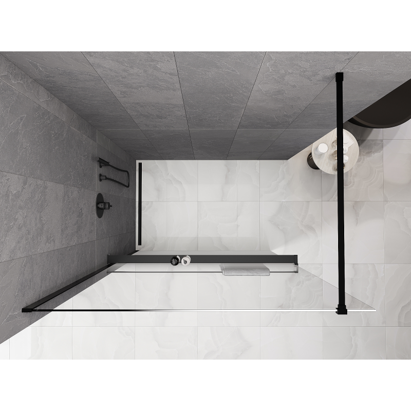 Mexen Kioto+ Duschwand mit Regal Walk-in 70 x 200 cm, weiße Ombre 8 mm, schwarz - 800-070-121-70-86
