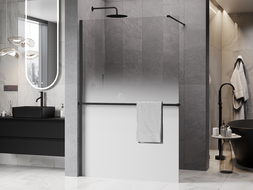 Mexen Kioto+ Duschwand mit Ablage Walk-in 80 x 200 cm, Ombre Weiß 8 mm, Schwarz - 800-080-121-70-86