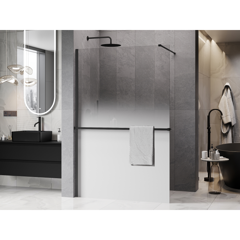 Mexen Kioto+ Duschtür mit Regal Walk-in 90 x 200 cm, Ombre Weiß 8 mm, Schwarz - 800-090-121-70-86
