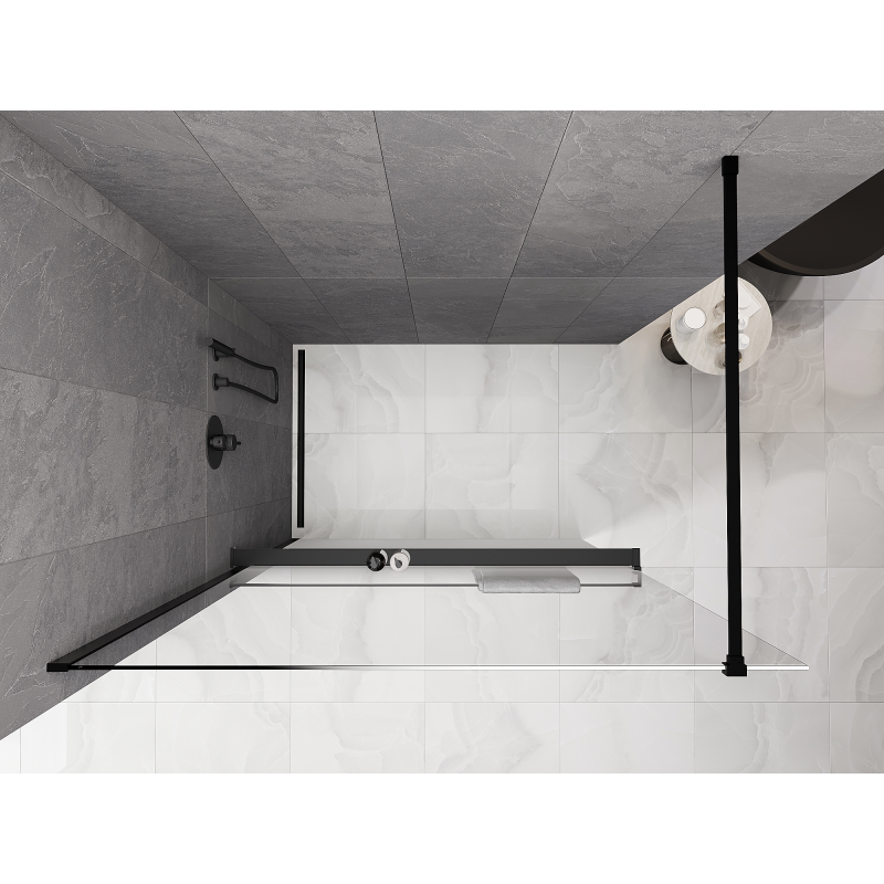 Mexen Kioto+ Duschwand mit Ablage Walk-in 100 x 200 cm, Ombre Weiß 8 mm, Schwarz - 800-100-121-70-86