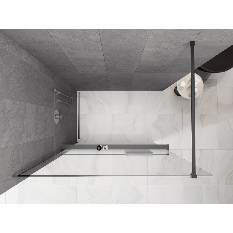 Mexen Kioto+ Duschwand mit Regal Walk-in 110 x 200 cm, Ombre Weiß 8 mm, Gun Metal - 800-110-121-95-86