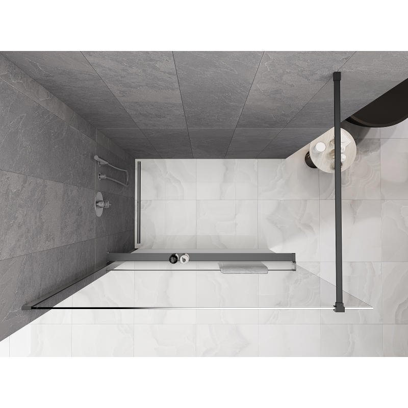 Mexen Kioto+ Duschwand mit Regal Walk-in 130 x 200 cm, weiße Ombre 8 mm, Gun Metal - 800-130-121-95-86