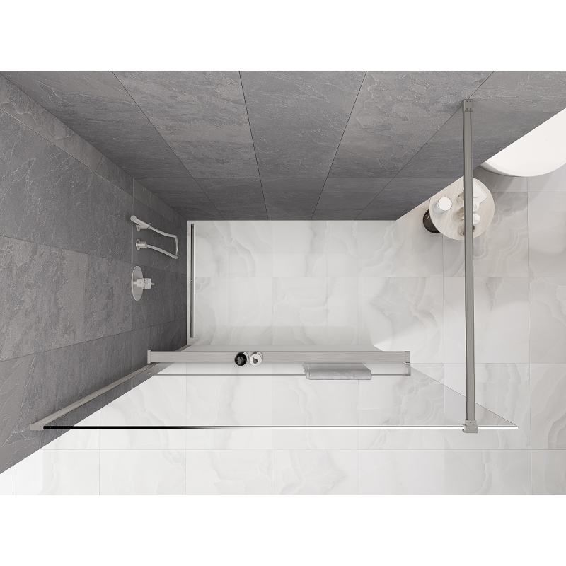 Mexen Kioto+ Duschwand mit Ablage Walk-in 70 x 200 cm, Ombre Weiß 8 mm, Gebürsteter Nickel - 800-070-121-97-86
