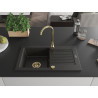 Mexen Pablo Granitspüle 1-beckig mit Abtropffläche und Küchenarmatur Telma, schwarz/gold - 6510-75-670200-50