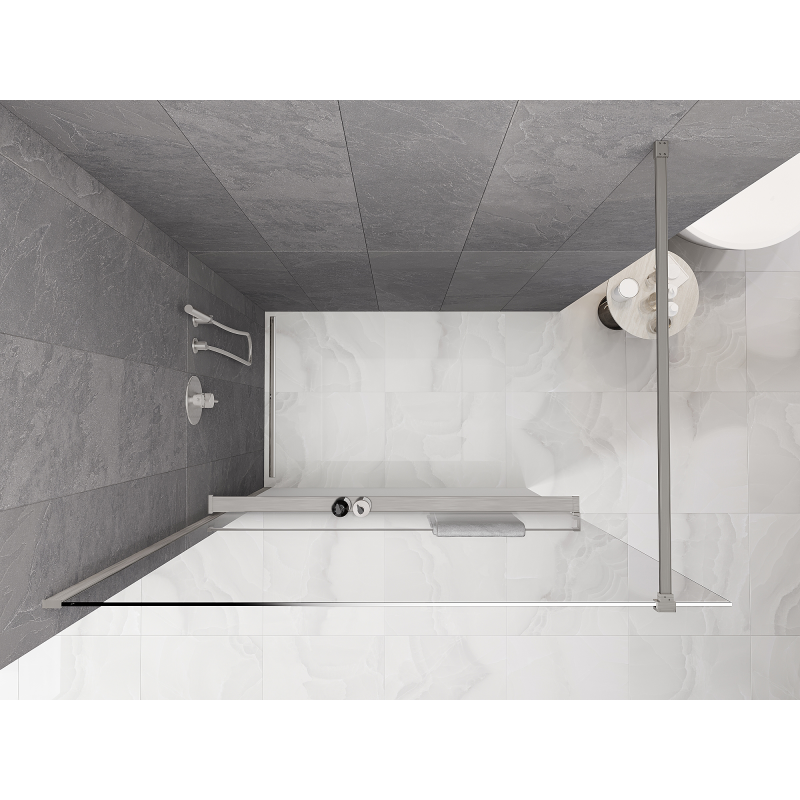 Mexen Kioto+ Duschwand mit Regal Walk-in 140 x 200 cm, ombre weiß 8 mm, gebürsteter Nickel - 800-140-121-97-86