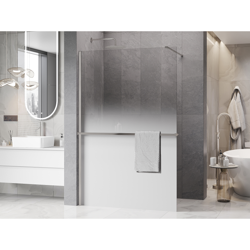 Mexen Kioto+ Duschwand mit Regal Walk-in 150 x 200 cm, ombre weiß 8 mm, gebürstetes Nickel - 800-150-121-97-86