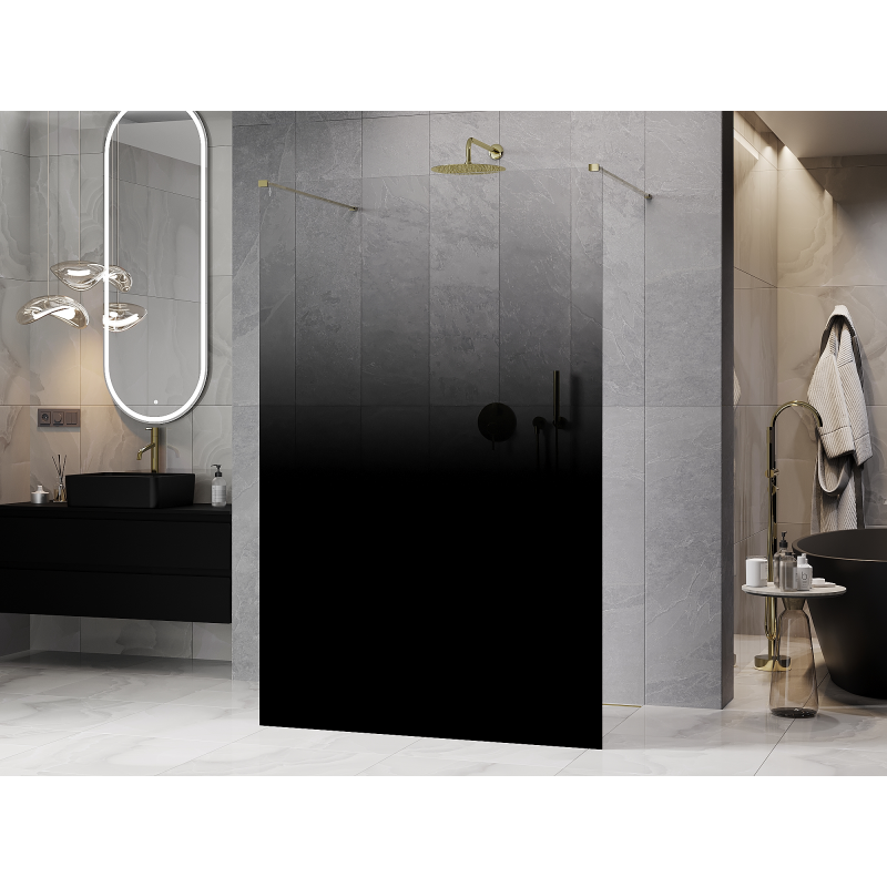 Mexen Kioto freistehende Duschwand 110 x 200 cm, schwarze Ombre 8 mm, gold - 800-110-002-50-76