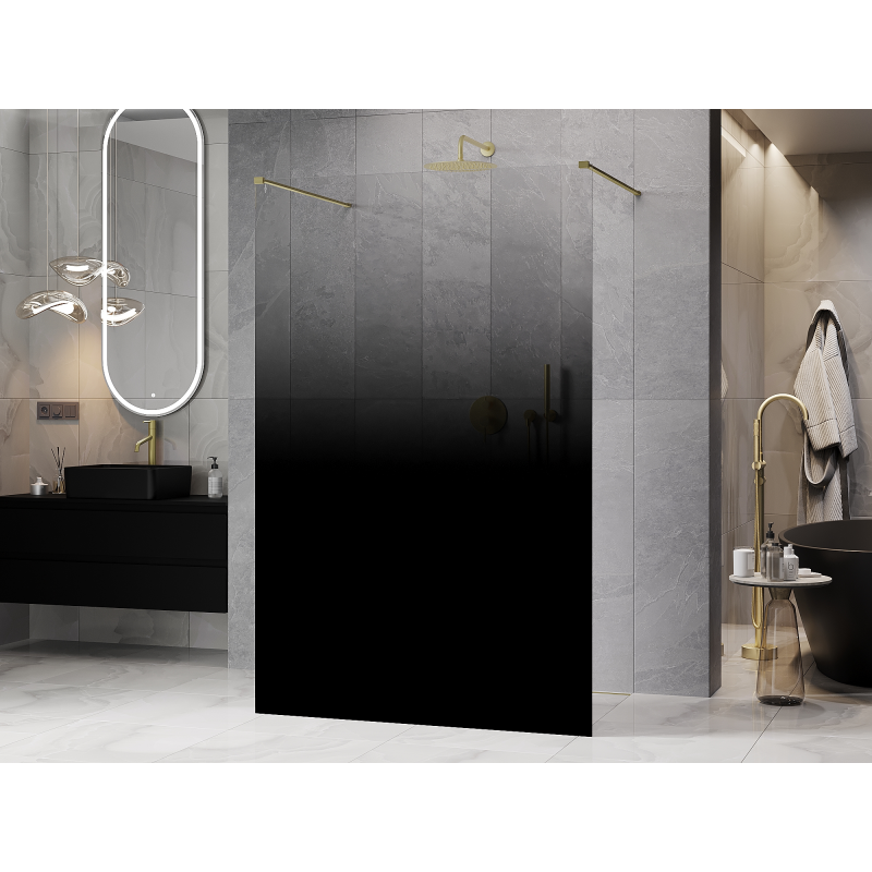 Mexen Kioto Freistehende Duschwand 100 x 200 cm, ombre schwarz 8 mm, gebürstet gold - 800-100-002-55-76