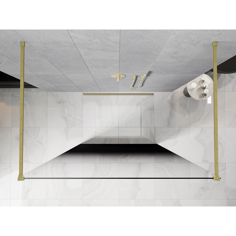 Mexen Kioto Freistehende Duschwand 150 x 200 cm, Ombre Schwarz 8 mm, Gold gebürstet - 800-150-002-55-76