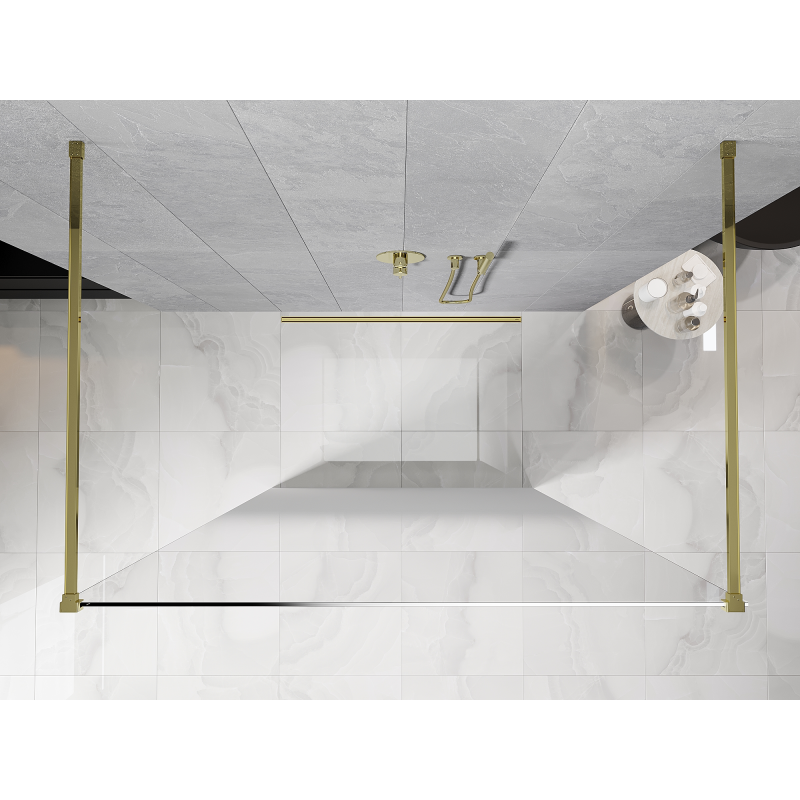 Mexen Kioto freistehende Duschwand 130 x 200 cm, Ombre weiß 8 mm, gold - 800-130-002-50-86