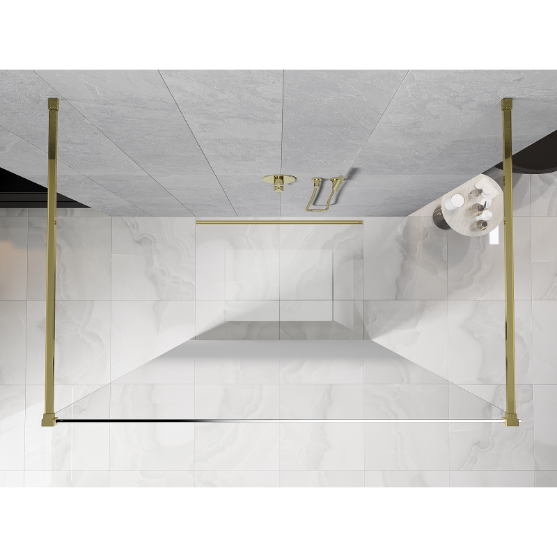 Mexen Kioto freistehende Duschwand 150 x 200 cm, weiße Ombre 8 mm, gold - 800-150-002-50-86
