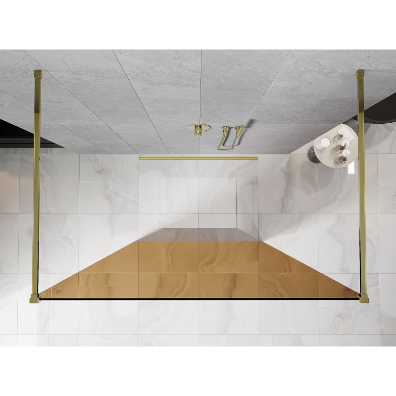 Mexen Kioto Freistehende Duschwand 130 x 200 cm, Bronze 8 mm, Gold - 800-130-002-50-32