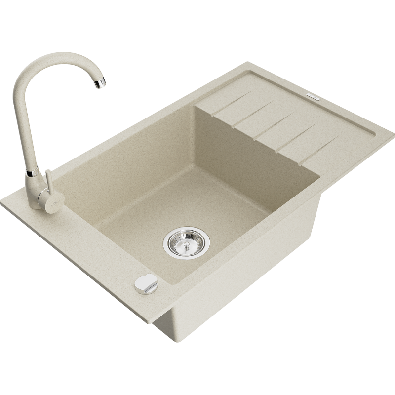 Mexen Elias Granitspüle 1-Becken mit Abtropffläche und Küchenarmatur Telma, beige - 6511-69-670200-69