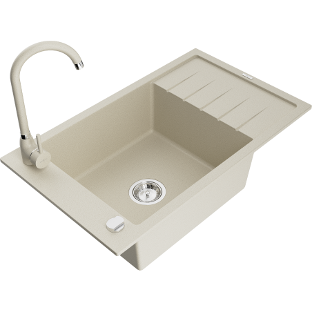 Mexen Elias Granitspüle 1-Becken mit Abtropffläche und Küchenarmatur Telma, beige - 6511-69-670200-69