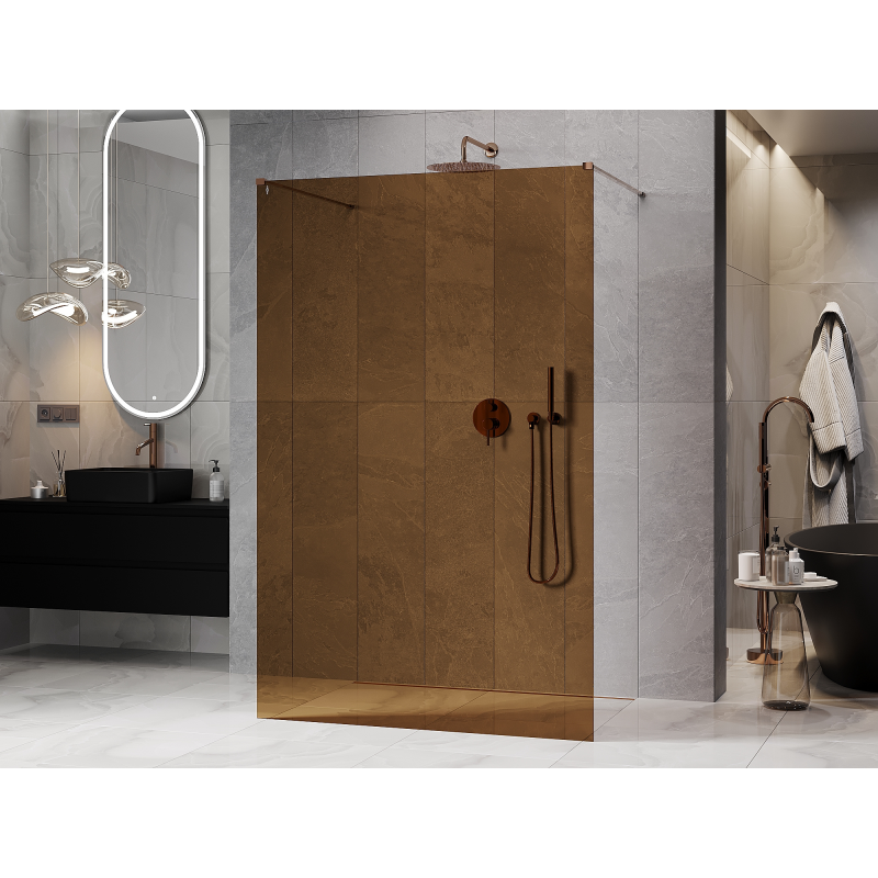 Mexen Kioto Freistehende Duschwand 120 x 200 cm, Bronze 8 mm, Roségold - 800-120-002-60-32