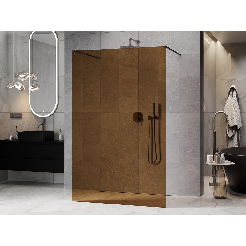 Mexen Kioto freistehende Duschwand 110 x 200 cm, Bronze 8 mm, gebürstetes Gewehrgrau - 800-110-002-66-32