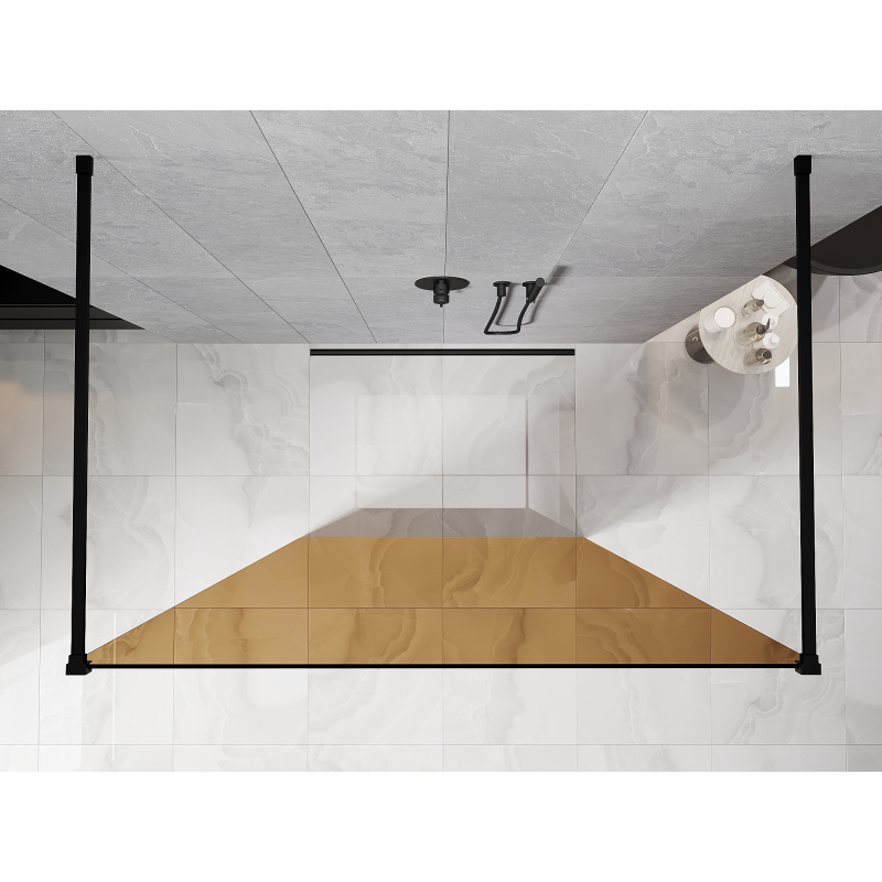 Mexen Kioto freistehende Duschwand 140 x 200 cm, Bronzeton 8 mm, schwarz - 800-140-002-70-32