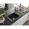 Mexen Elias Granitspüle 1-Becken mit Abtropffläche und Küchenarmatur Telma, schwarz/silber - 6511-73-670200-00