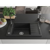 Mexen Elias granitspüle einbecken mit abtropffläche und küchenarmatur Telma, schwarz/silber - 6511-73-670200-70