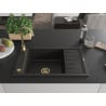 Mexen Elias Granitspüle 1-becken mit Abtropffläche und Küchenarmatur Telma, schwarz/gold - 6511-75-670200-50