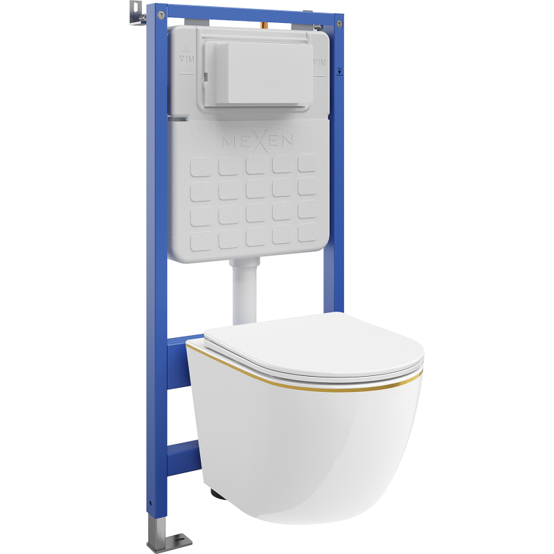 Mexen Lena Unterputz-WC-Set pneumatischer Rahmen Tex Air Slim mit WC-Schüssel und Absenkautomatik, weiß/gold - 610030224005A